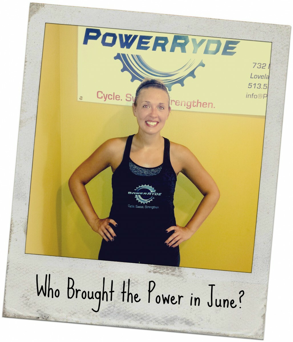 Polaroid style picture of Jamie Alley and PowerRyde banner with 'Who Brought the POWER in June'?